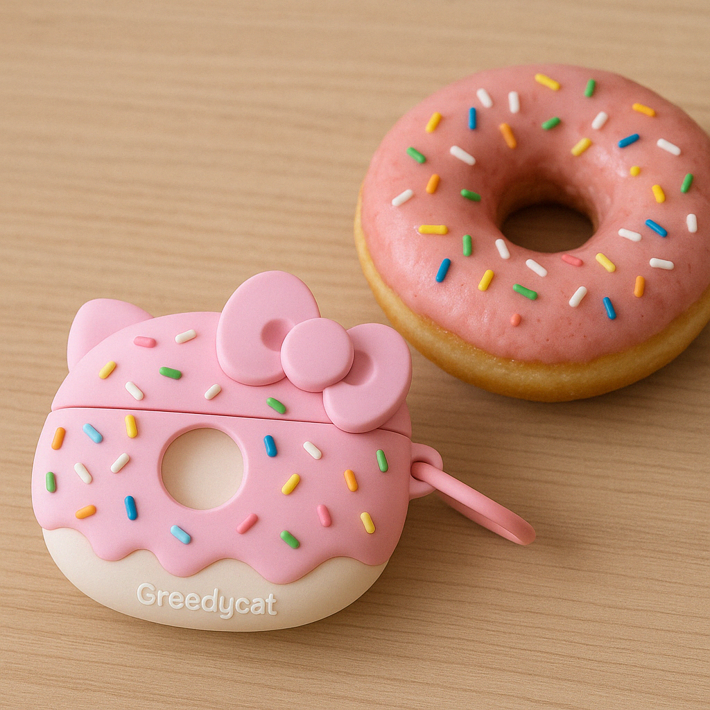 Pink Donut Sprinkle AirPods Case – Kawaii Edition with Bow Charm 🍩🍭